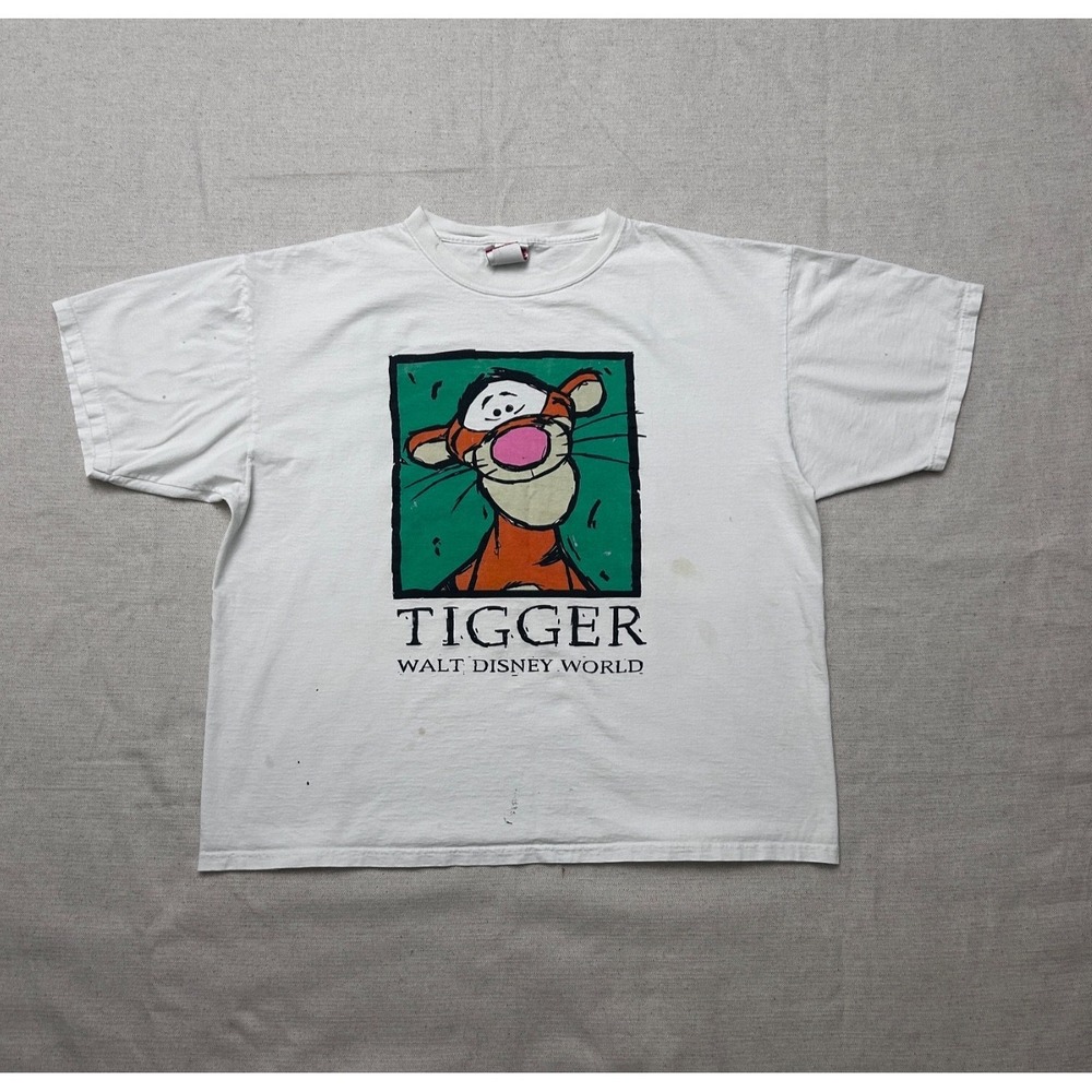 Vintage Disney Tigger T-Shirt Men's XL White Walt Disney World Graphic Made USA